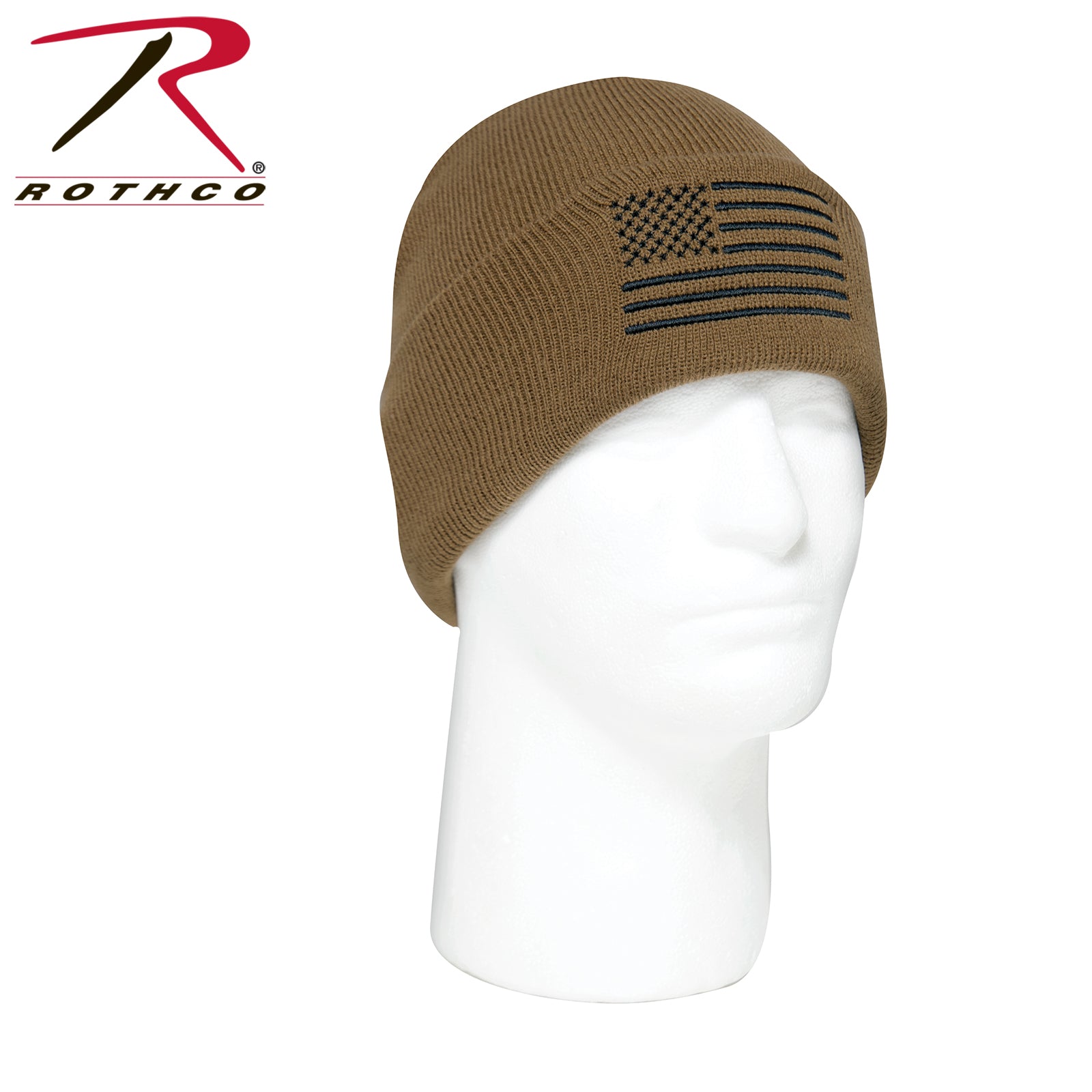 Rothco US Flag Embroidered Acrylic Watch Cap in Coyote Brown - Part No. 57866