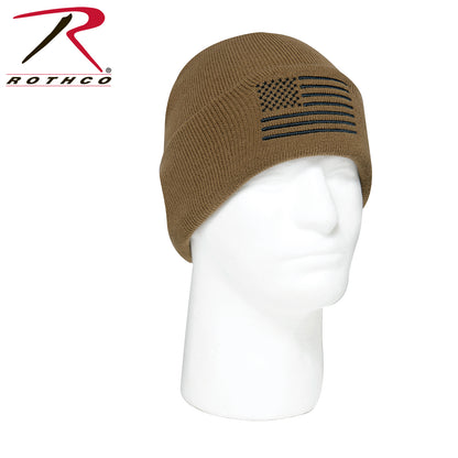 Rothco US Flag Embroidered Acrylic Watch Cap in Coyote Brown - Part No. 57866