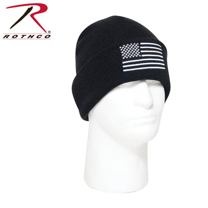 Rothco US Flag Embroidered Acrylic Watch Cap Black / White - Part 57877