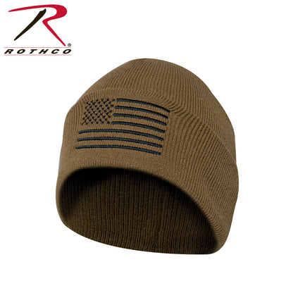 Rothco US Flag Embroidered Acrylic Watch Cap in Coyote Brown - Part No. 57866