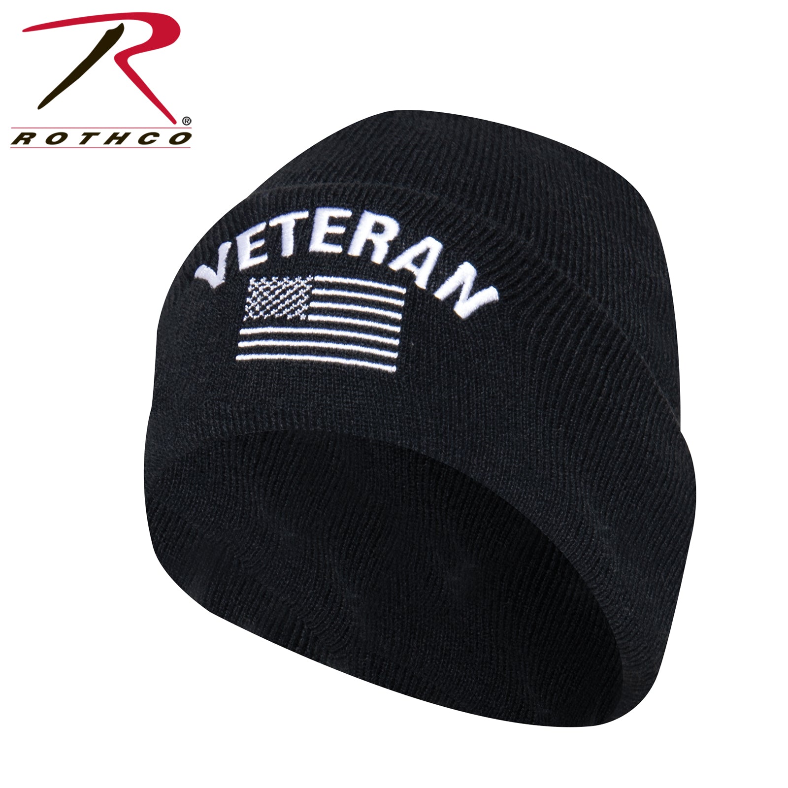 Rothco Veteran with US Flag Fine Knit Watch Cap - Black