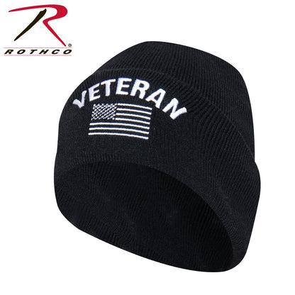 Rothco Veteran with US Flag Fine Knit Watch Cap - Black