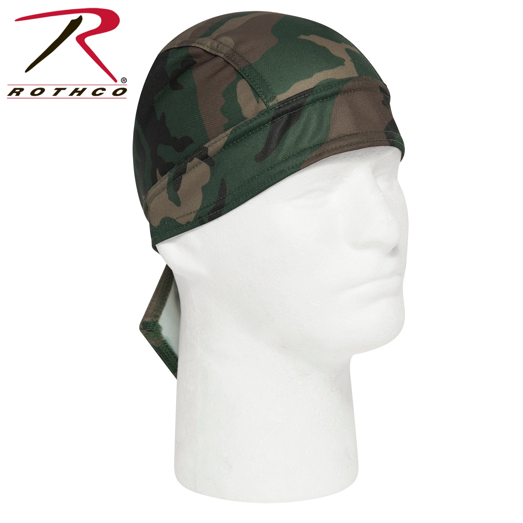 Rothco Moisture Wicking Headwrap in Woodland Camo – Breathable Skull Cap for Men and Women