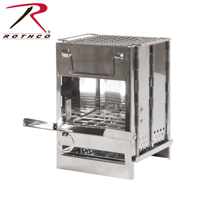 Rothco Stainless Steel Folding Camp Stove Part 1856 – Compact Portable Wood and Fuel Cooker