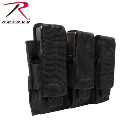 Rothco MOLLE Triple Pistol Mag Pouch Black - Tactical Ammo Storage for Pistol Magazines