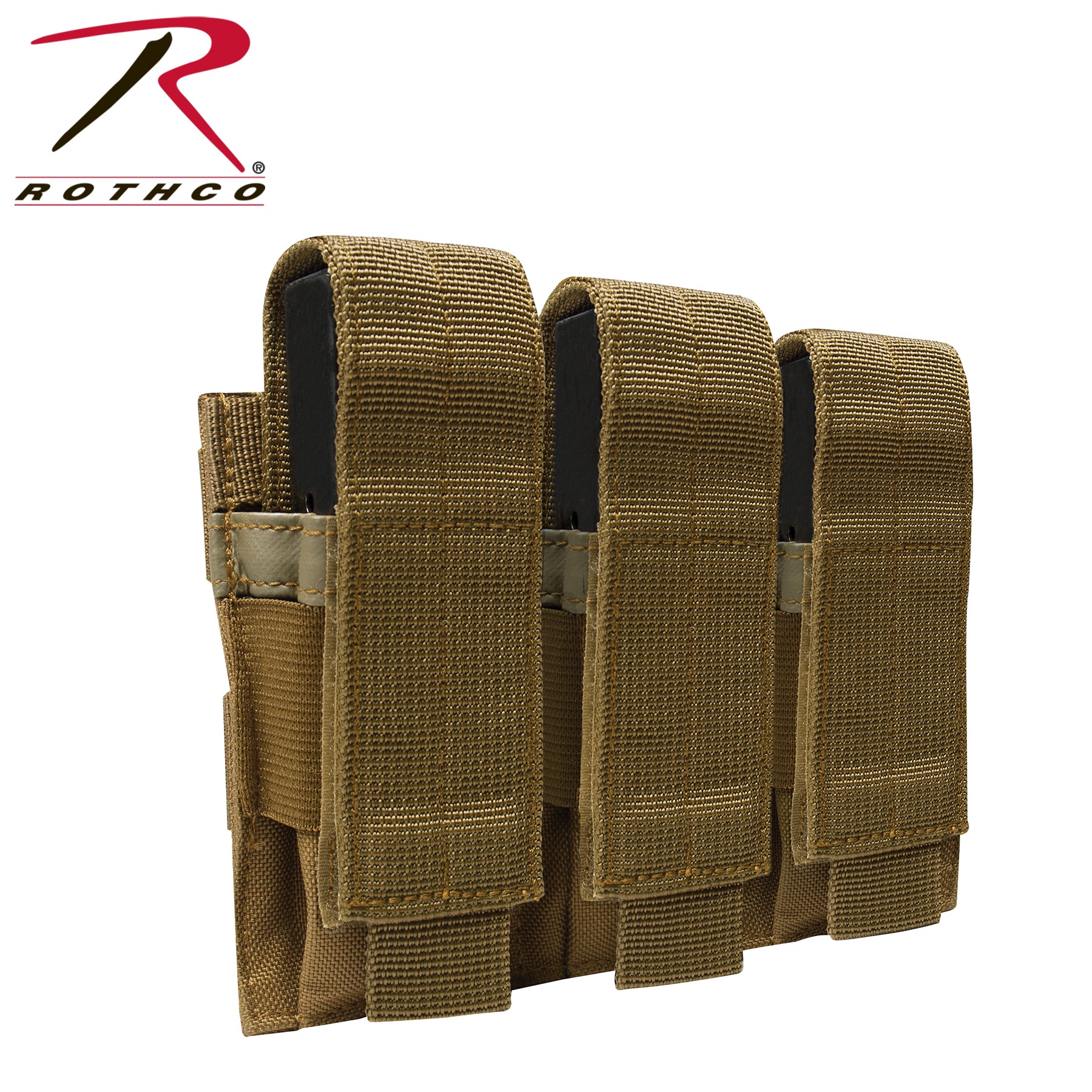 Rothco MOLLE Triple Pistol Mag Pouch Coyote Brown – Tactical Magazine Carrier for 9mm and .40 Cal Pistols