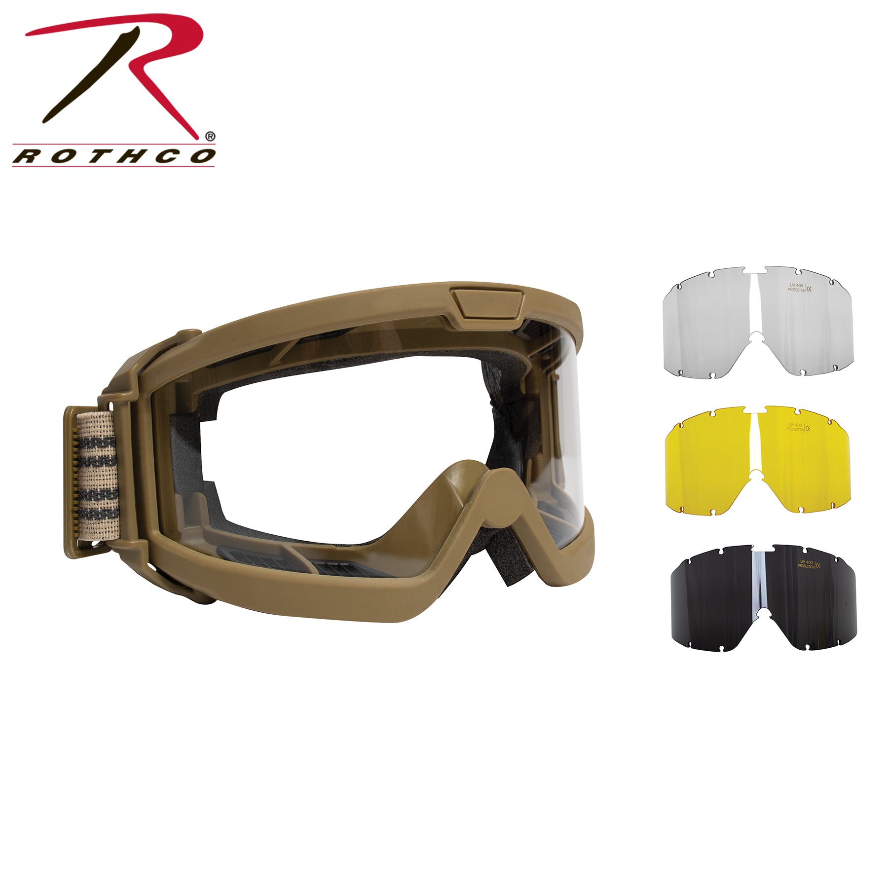 Rothco ANSI Ballistic OTG Goggle System in Coyote Brown, Part Number 10738