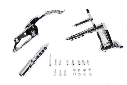 V-Twin Billet Forward Control Kit Chrome - Custom Motorcycle Foot Controls with Tribal Pedal and Pegs by V-Twin
