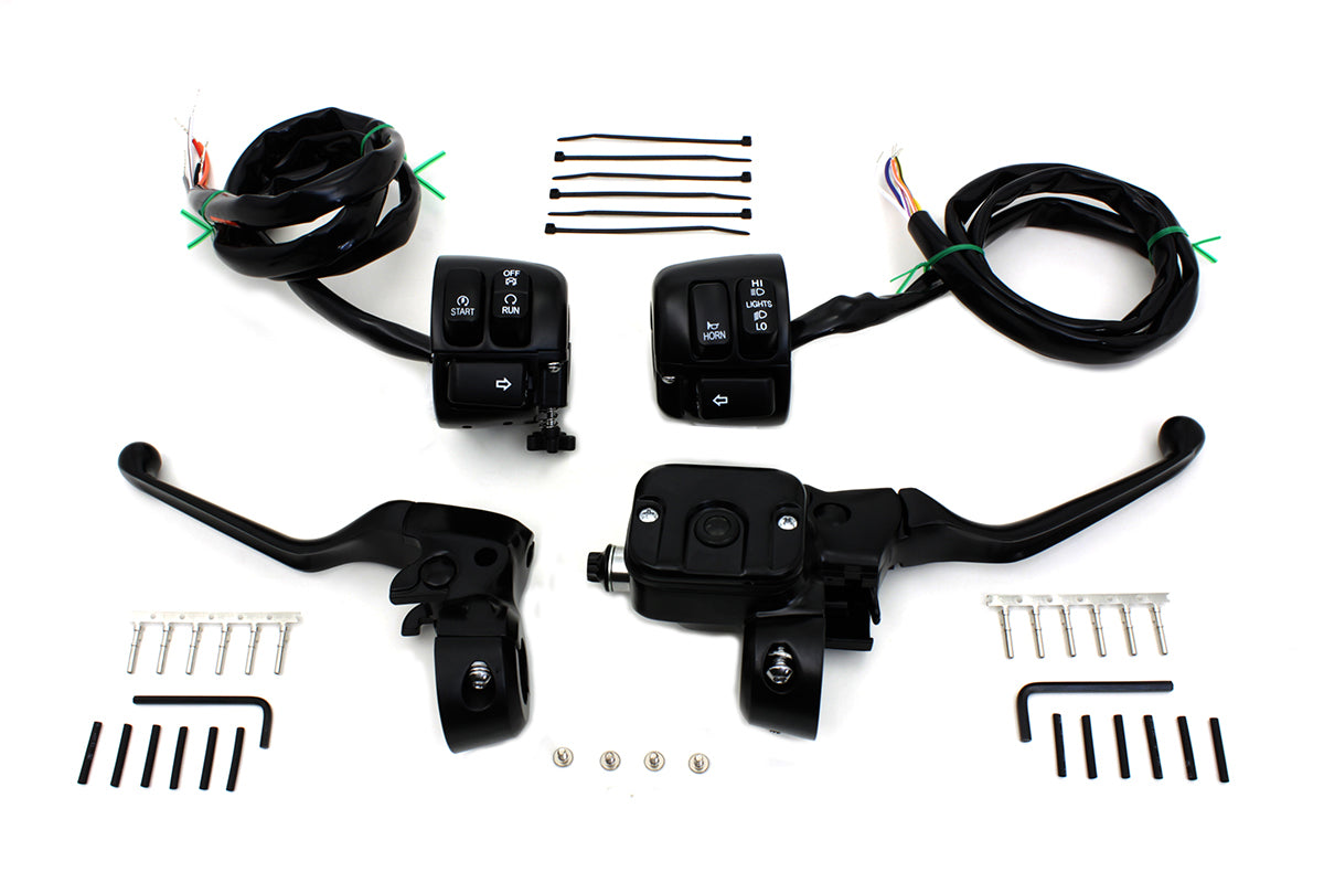 V-Twin H07-0689MBK Black Smooth Contour Handlebar Control Kit for Harley-Davidson FLST