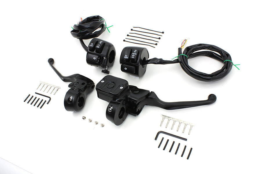 V-Twin H07-0689MBK Black Smooth Contour Handlebar Control Kit for Harley-Davidson FLST
