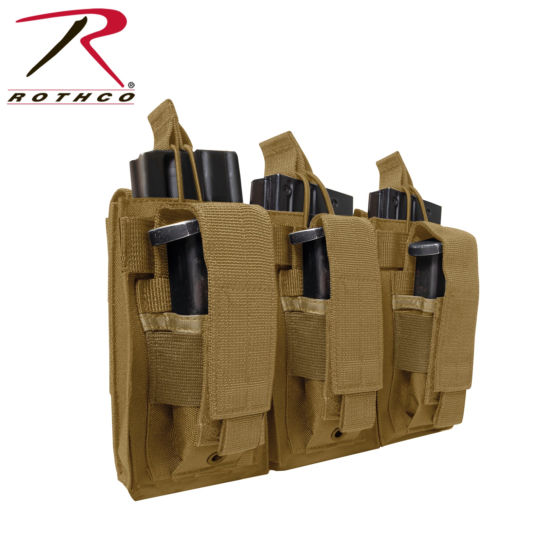 Rothco MOLLE Triple Kangaroo Rifle and Pistol Mag Pouch in Coyote Brown, Part 41009