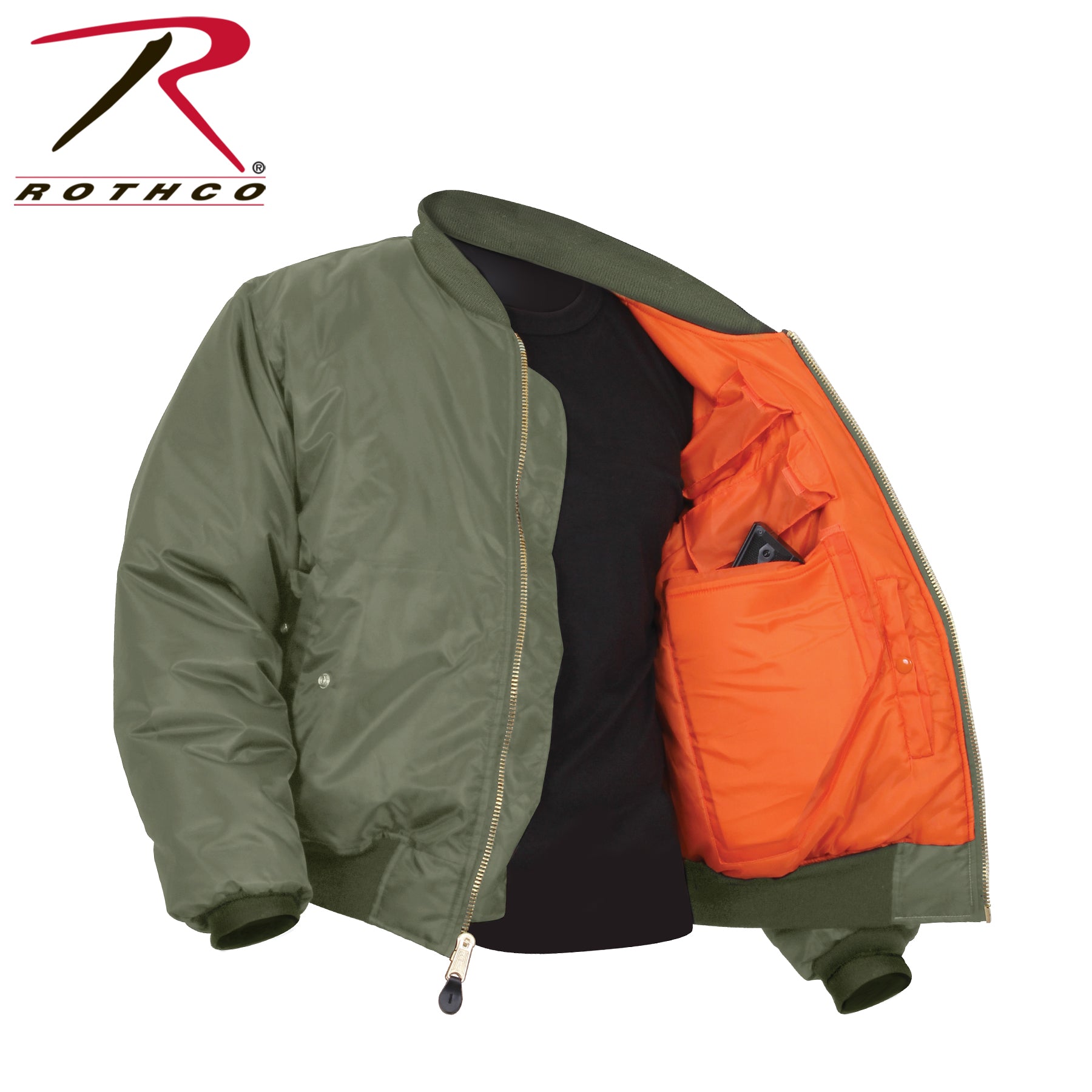 Rothco Concealed Carry MA-1 Flight Jacket in Sage Green, Size Large