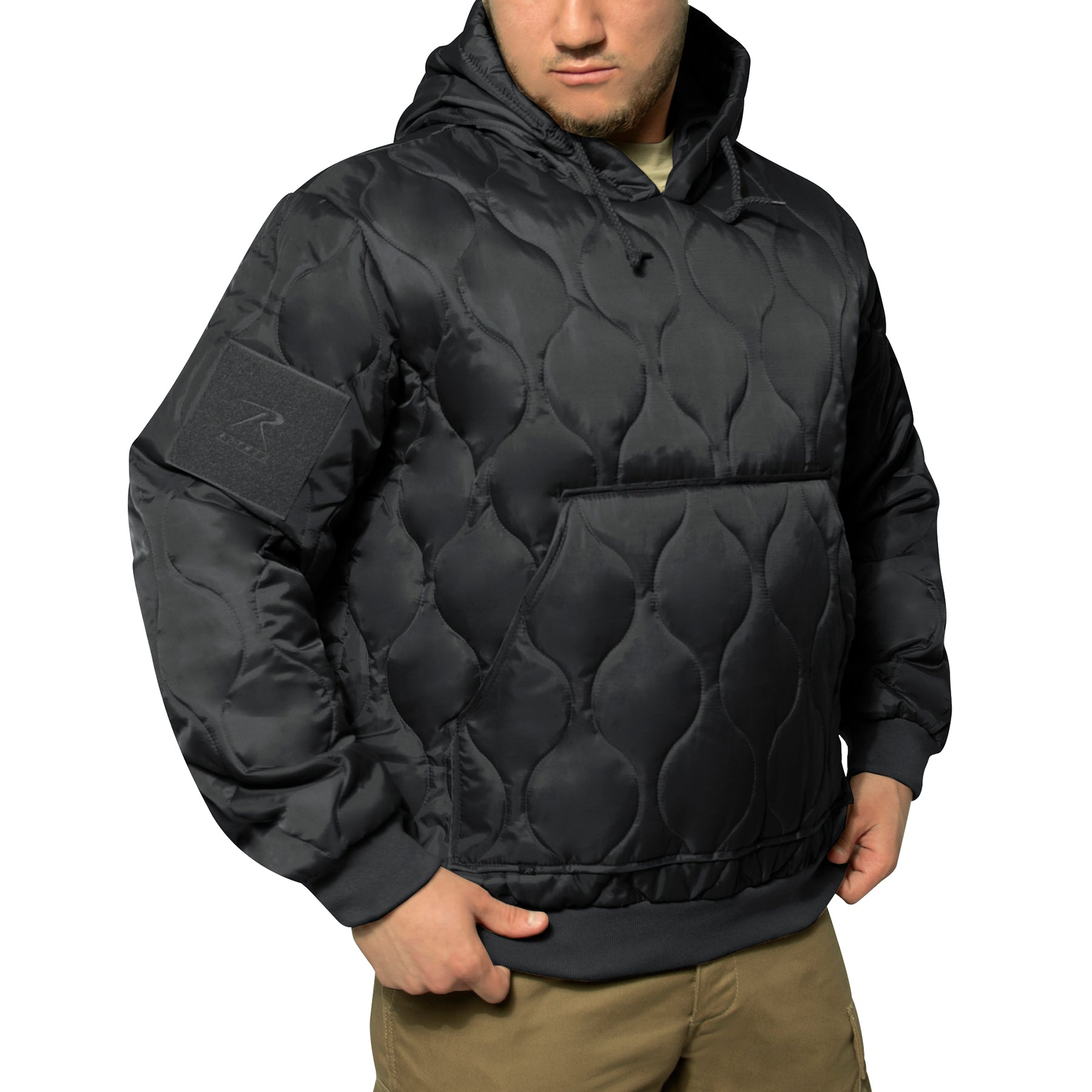 Rothco Quilted Woobie Hooded Sweatshirt Black 2XL – Military-Inspired Lightweight Cold Weather Layer