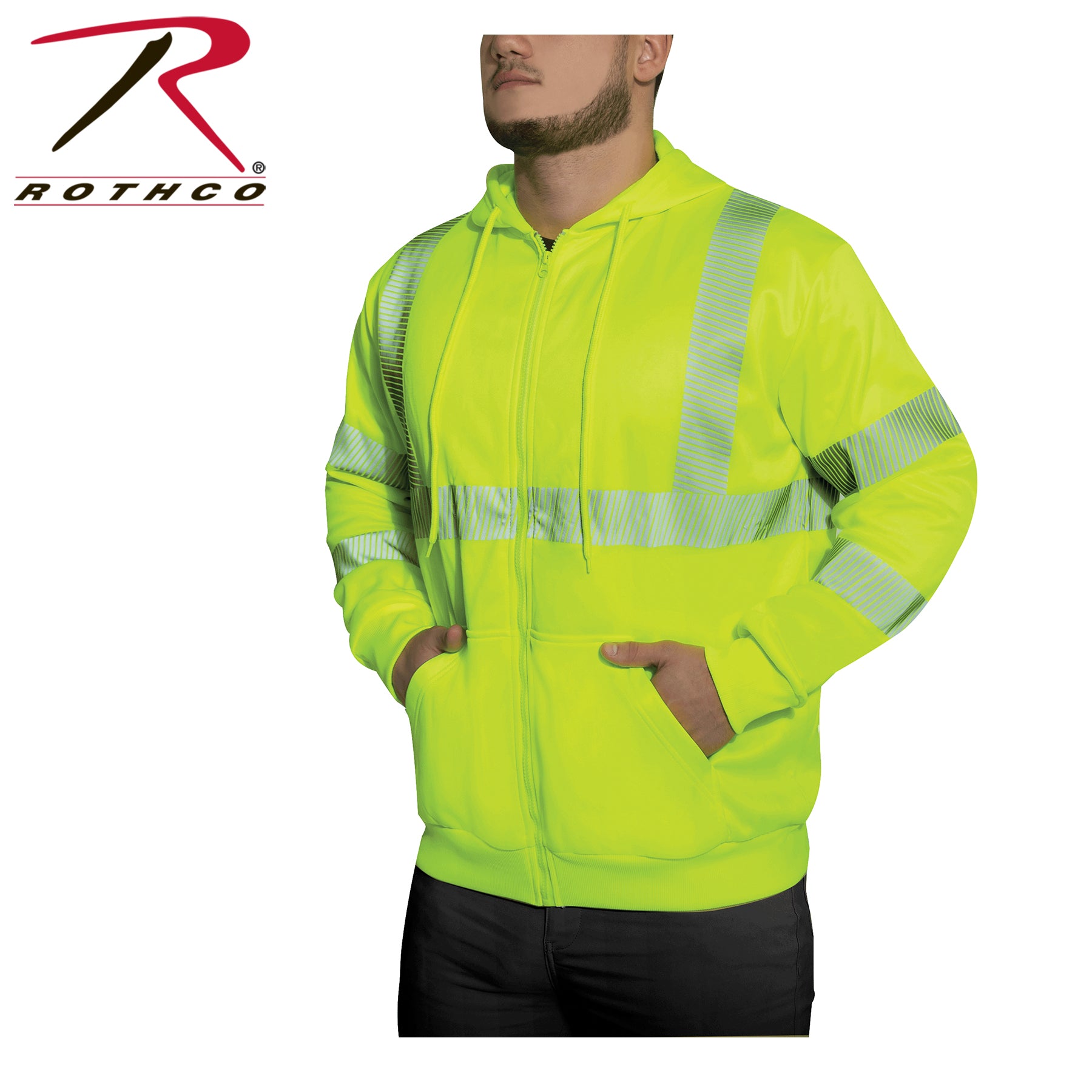 Rothco Hi-Vis Performance Zipper Sweatshirt Size Small - Safety Green with Reflective Striping
