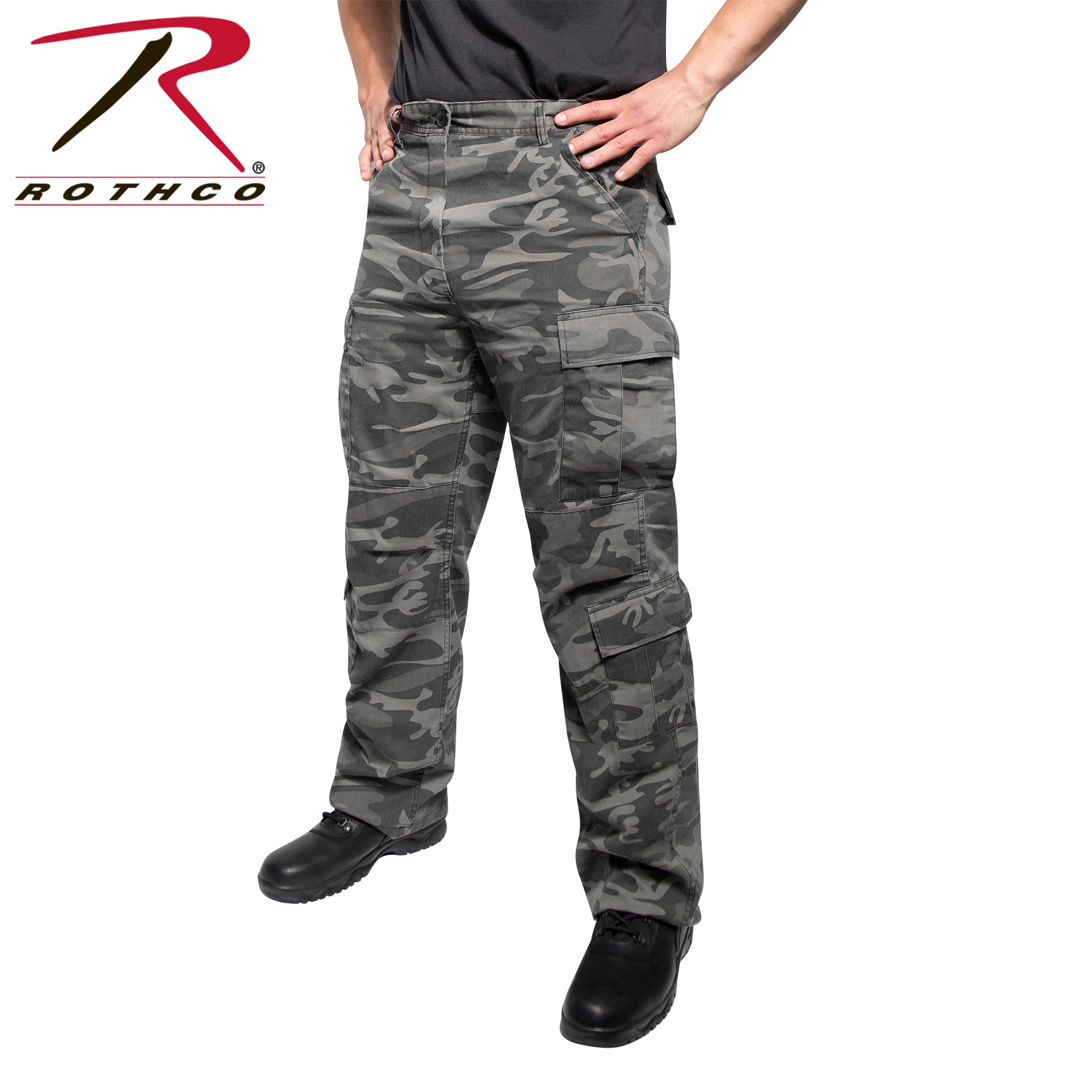 Rothco Vintage Paratrooper Cargo Fatigue Pants Size Large in Black Camo