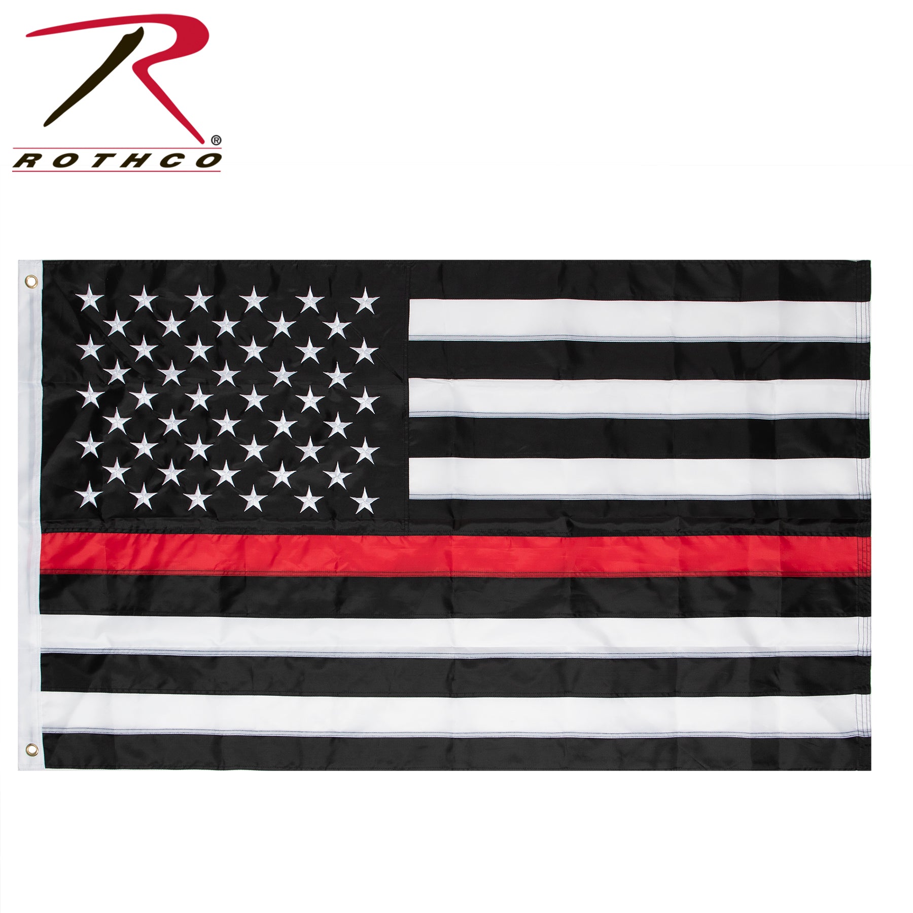 Rothco Deluxe Thin Red Line Flag 3' x 5' - Honoring Firefighters with Embroidered Stars and Vibrant Red Stripe