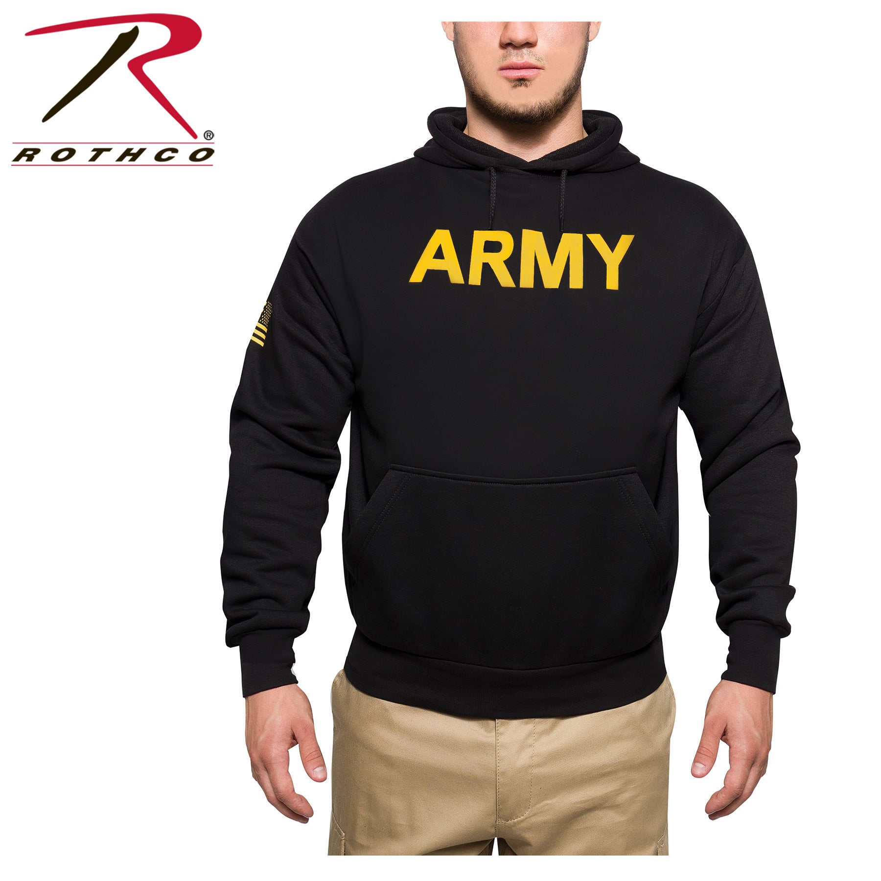 Rothco Army Printed Pullover Hoodie 2XL – Black Military Style with Microfleece Lining