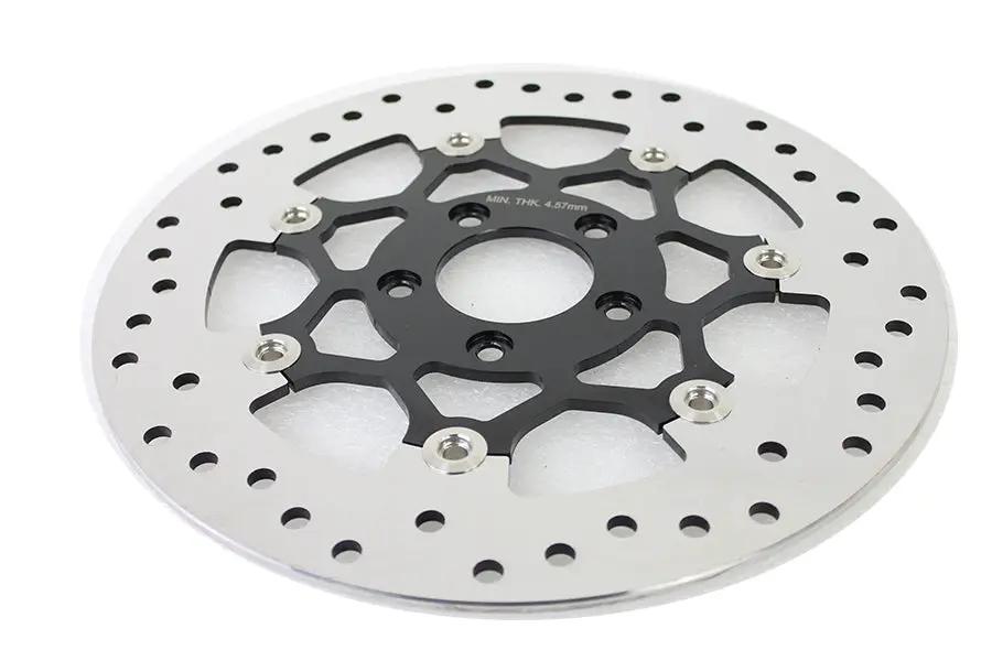 V-Twin Floating Stainless Steel Front Brake Disc - 11.8 Inch Black & Polished for Harley Davidson XL & FLST Models (Part #78524BP) by V-Twin