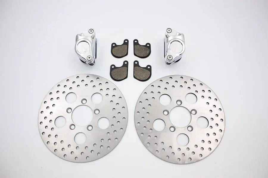 V-Twin Front Dual Disc Calipers and 10-inch Disc Kit for Harley Davidson Fx and XL Models by V-Twin