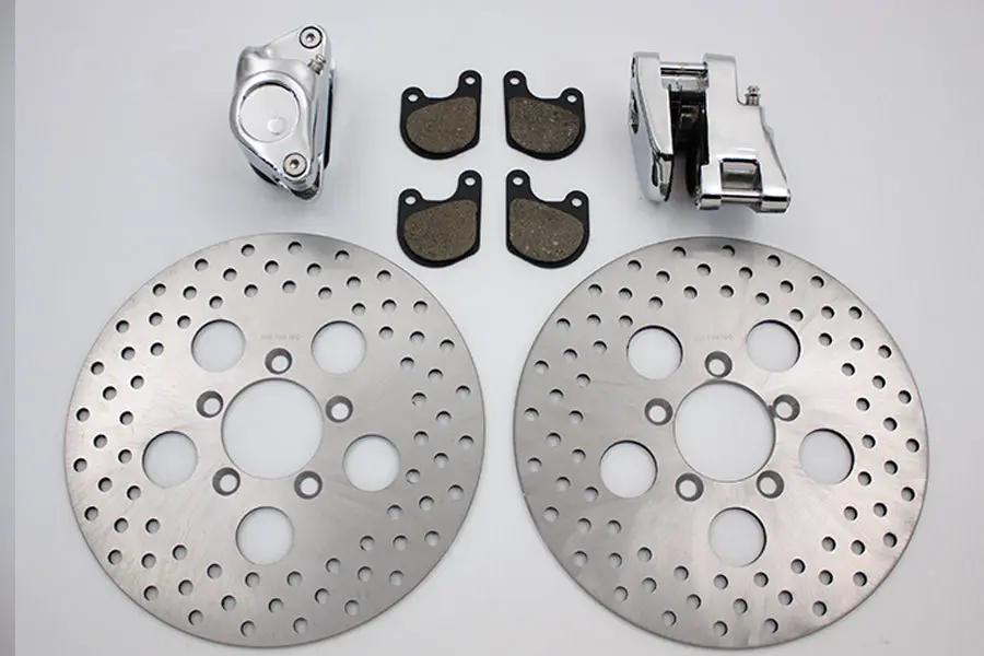 V-Twin Front Dual Disc Calipers and 10-inch Disc Kit for Harley Davidson Fx and XL Models by V-Twin