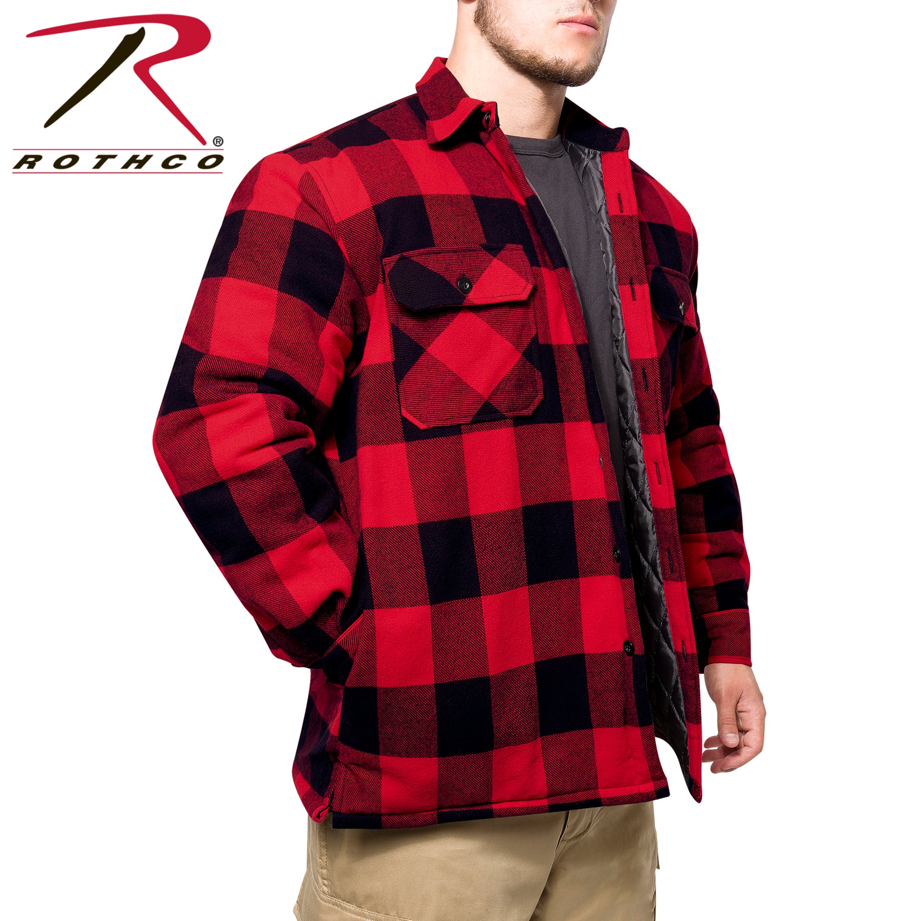 Rothco Buffalo Plaid Quilted Lined Jacket for Men - Red, 3XL