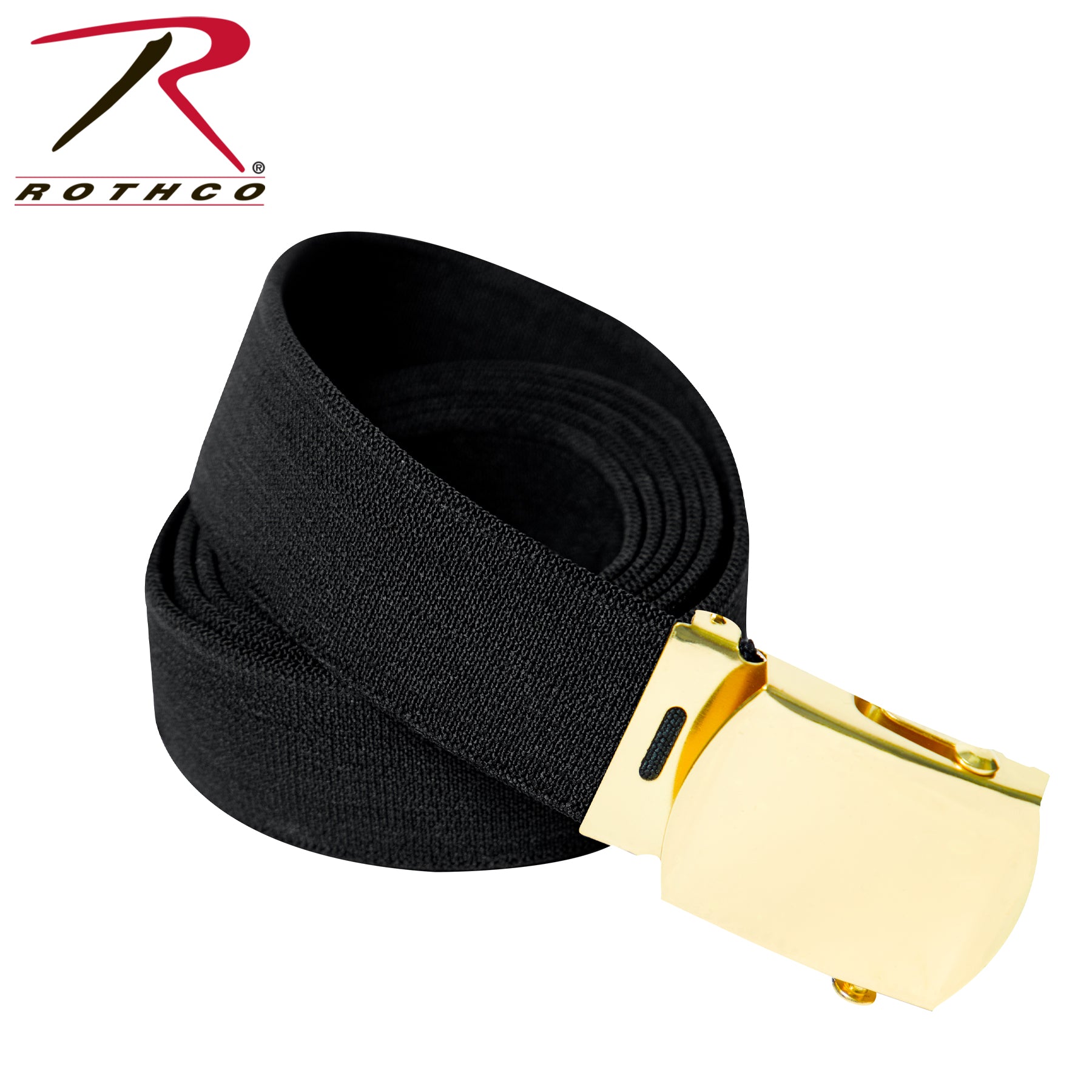 Rothco Elastic Stretch Web Belt - 54 Inch Black with Gold Buckle