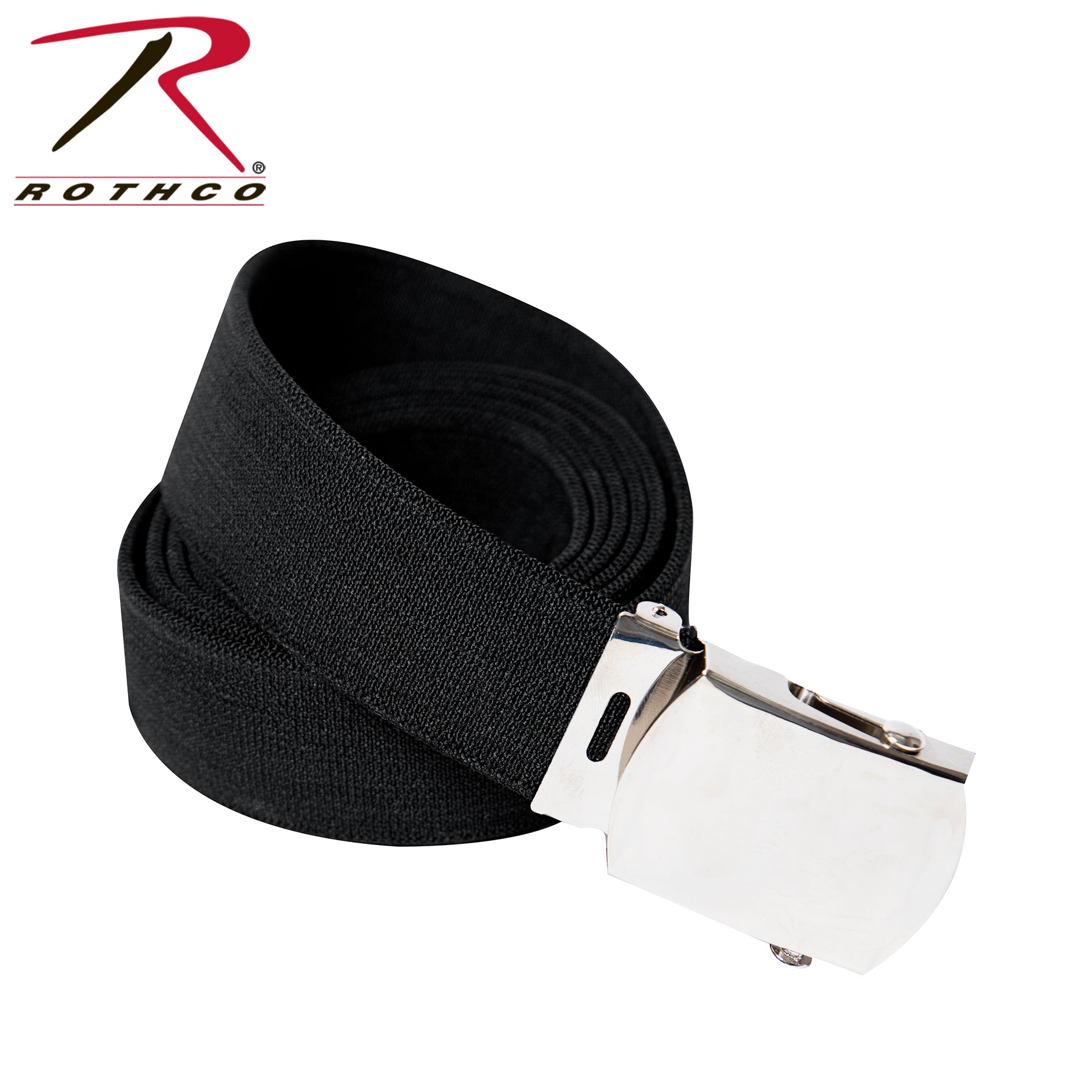 Rothco Elastic Stretch Web Belt - 54 Inches Long in Black with Chrome Buckle
