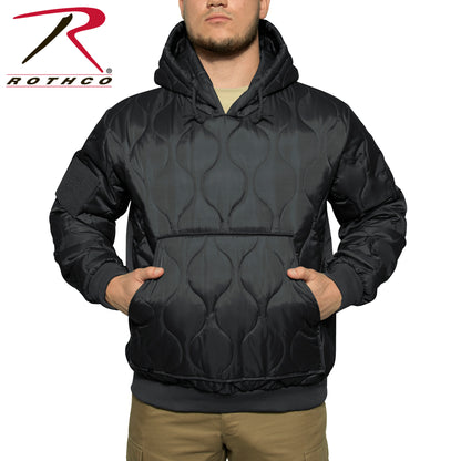 Rothco Quilted Woobie Hooded Sweatshirt Black Size Large - Lightweight Military-Style Pullover