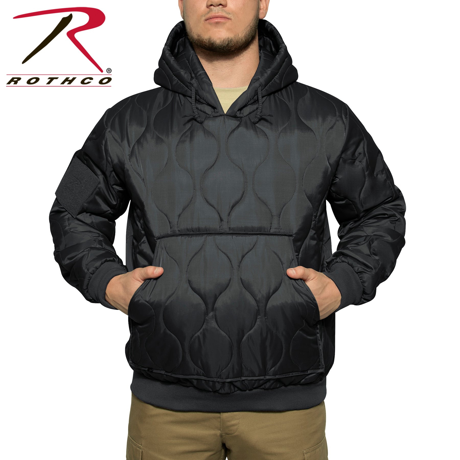 Rothco Quilted Woobie Hooded Sweatshirt Black 2XL – Military-Inspired Lightweight Cold Weather Layer