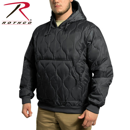 Rothco Quilted Woobie Hooded Sweatshirt Black Size Large - Lightweight Military-Style Pullover
