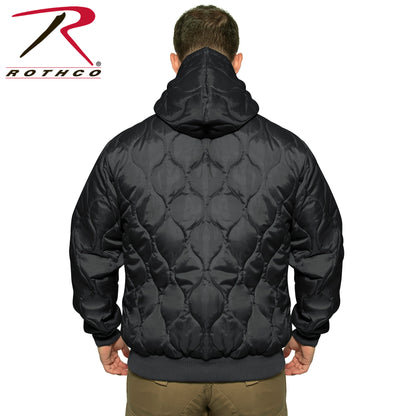 Rothco Quilted Woobie Hooded Sweatshirt Black Size Large - Lightweight Military-Style Pullover