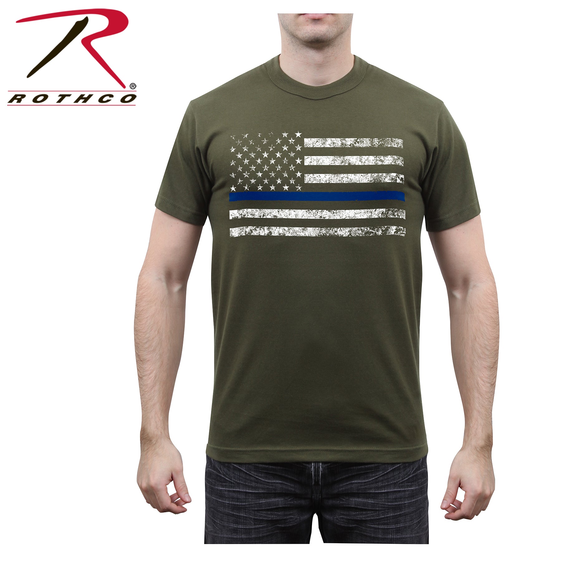Rothco Thin Blue Line T-Shirt Olive Drab Size L – Support Law Enforcement with Durable Comfort