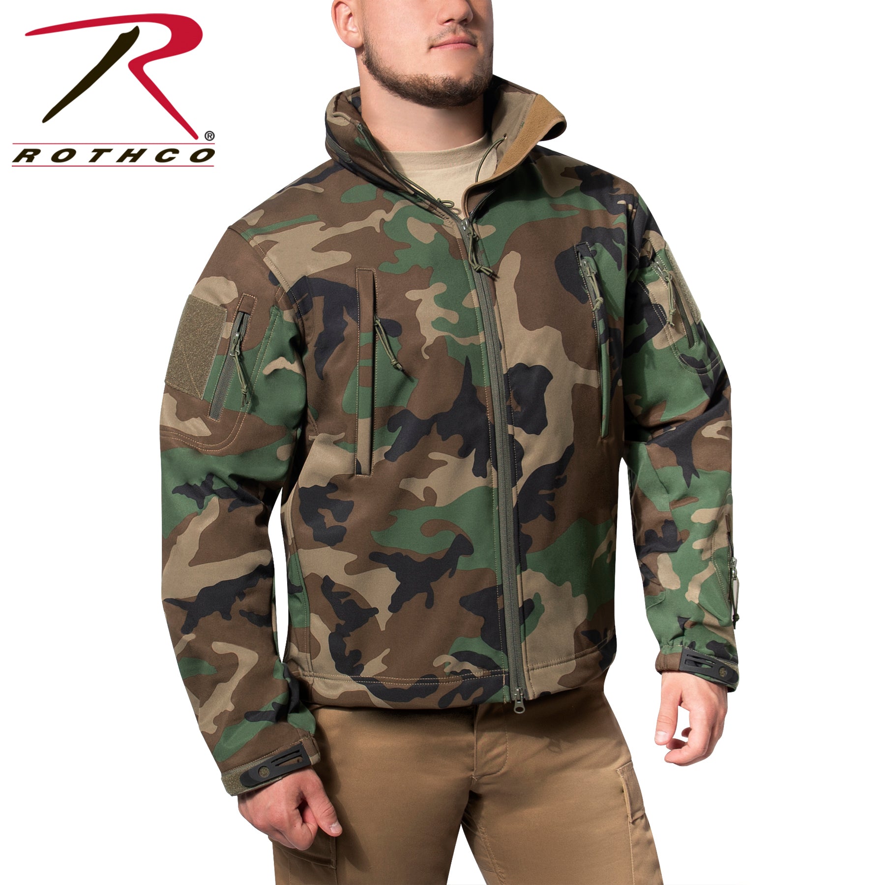Rothco Concealed Carry Soft Shell Jacket in Woodland Camo Size Large