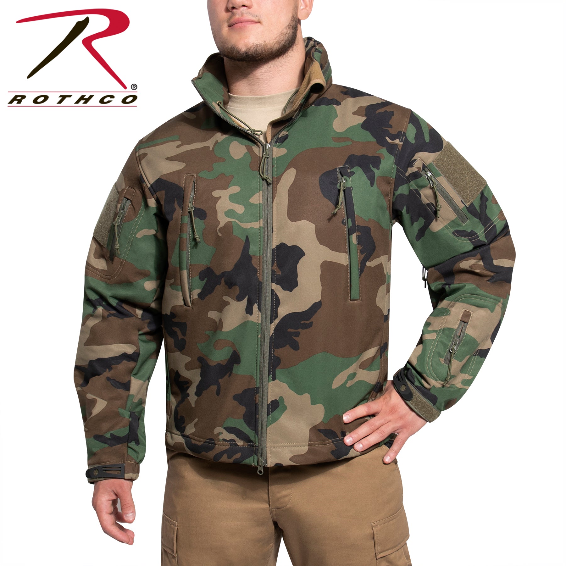 Rothco Concealed Carry Soft Shell Jacket in Woodland Camo, Size Small
