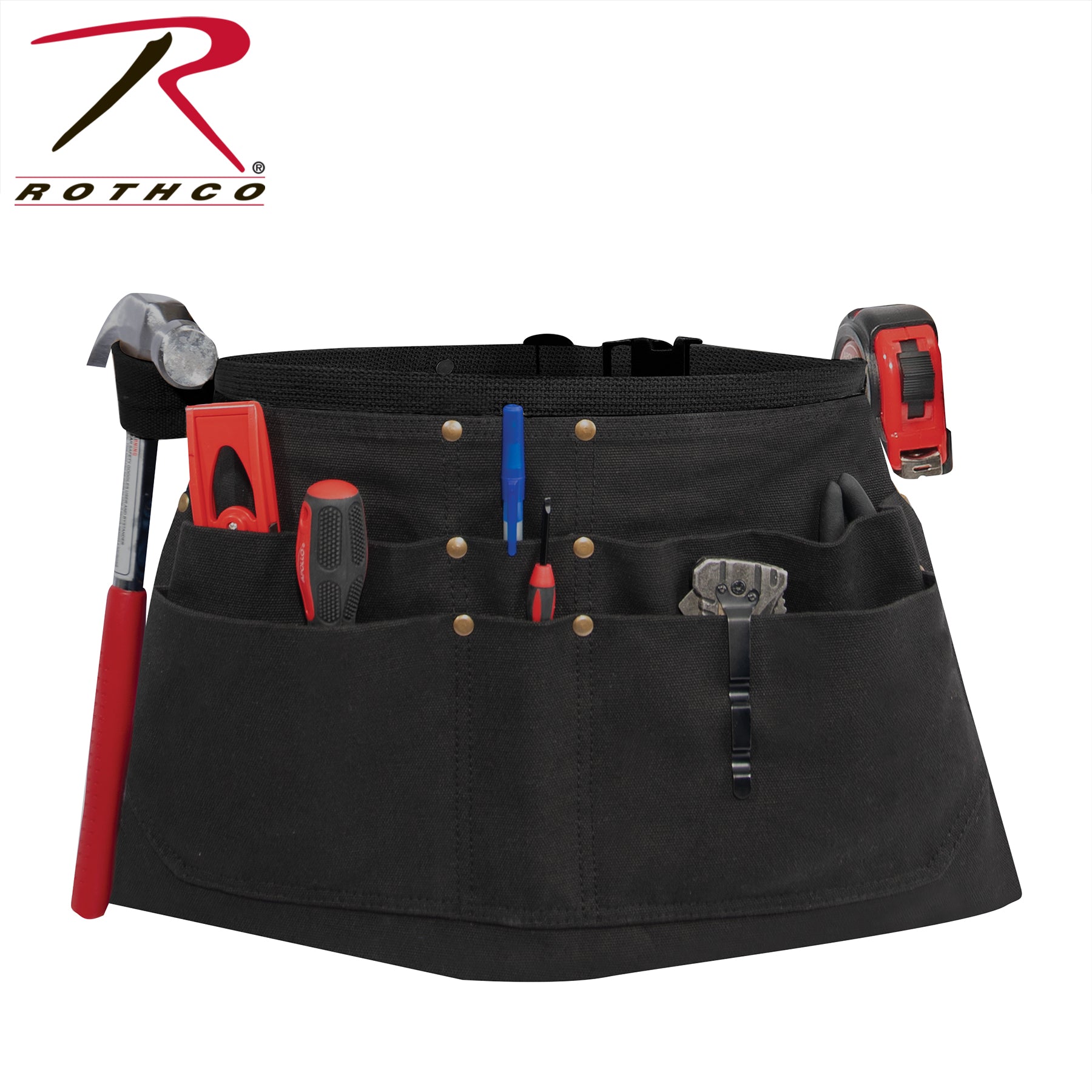 Rothco Canvas Waist Work Apron Black - Durable Carpenter and Tool Belt with Multiple Pockets and Adjustable Fit