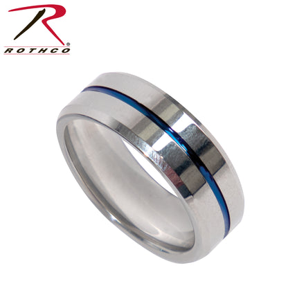 Rothco Tungsten Carbide Thin Blue Line Ring - Silver, Size 7