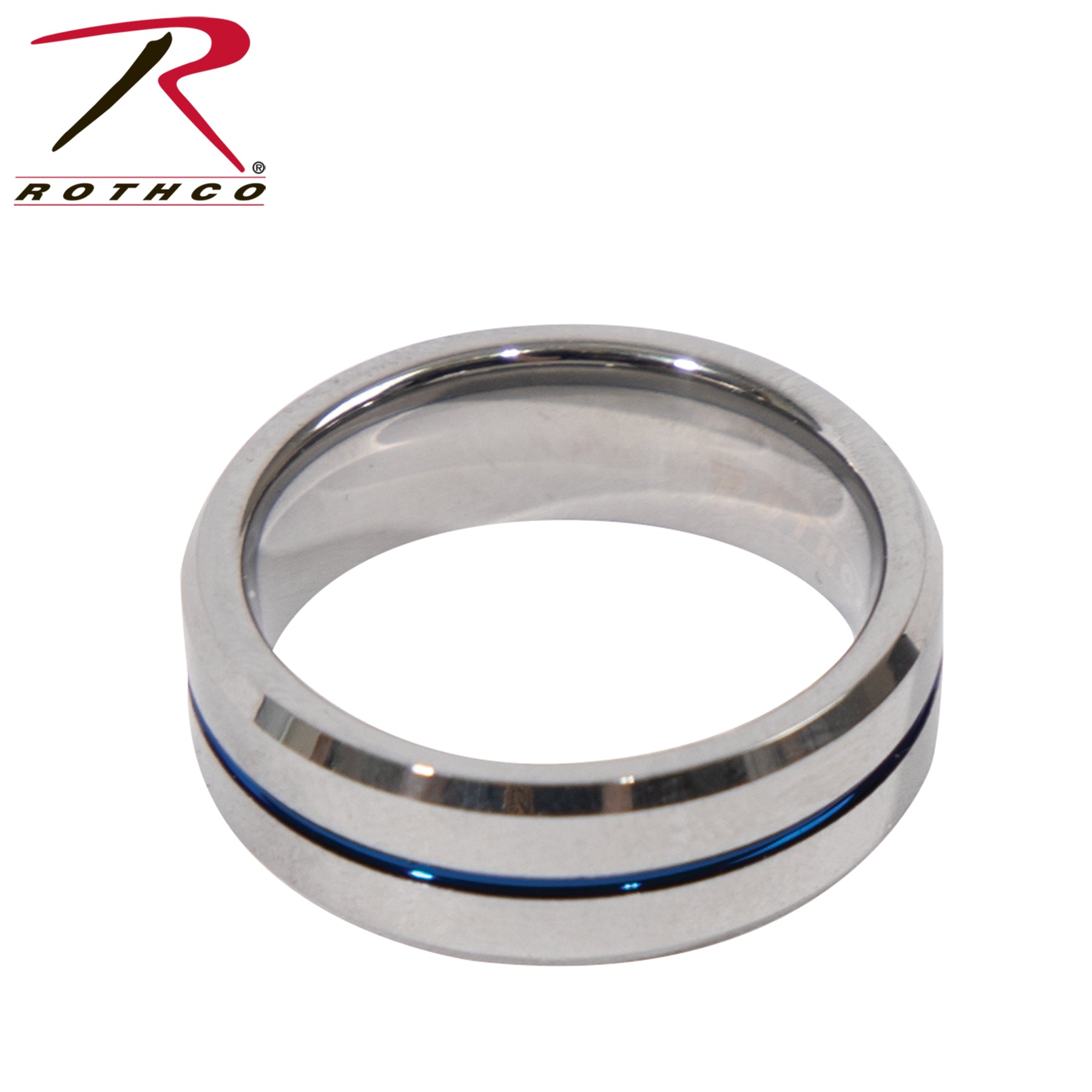 Rothco Tungsten Carbide Thin Blue Line Ring - Silver, Size 7