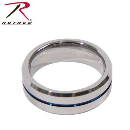 Rothco Tungsten Carbide Thin Blue Line Ring - Silver, Size 7