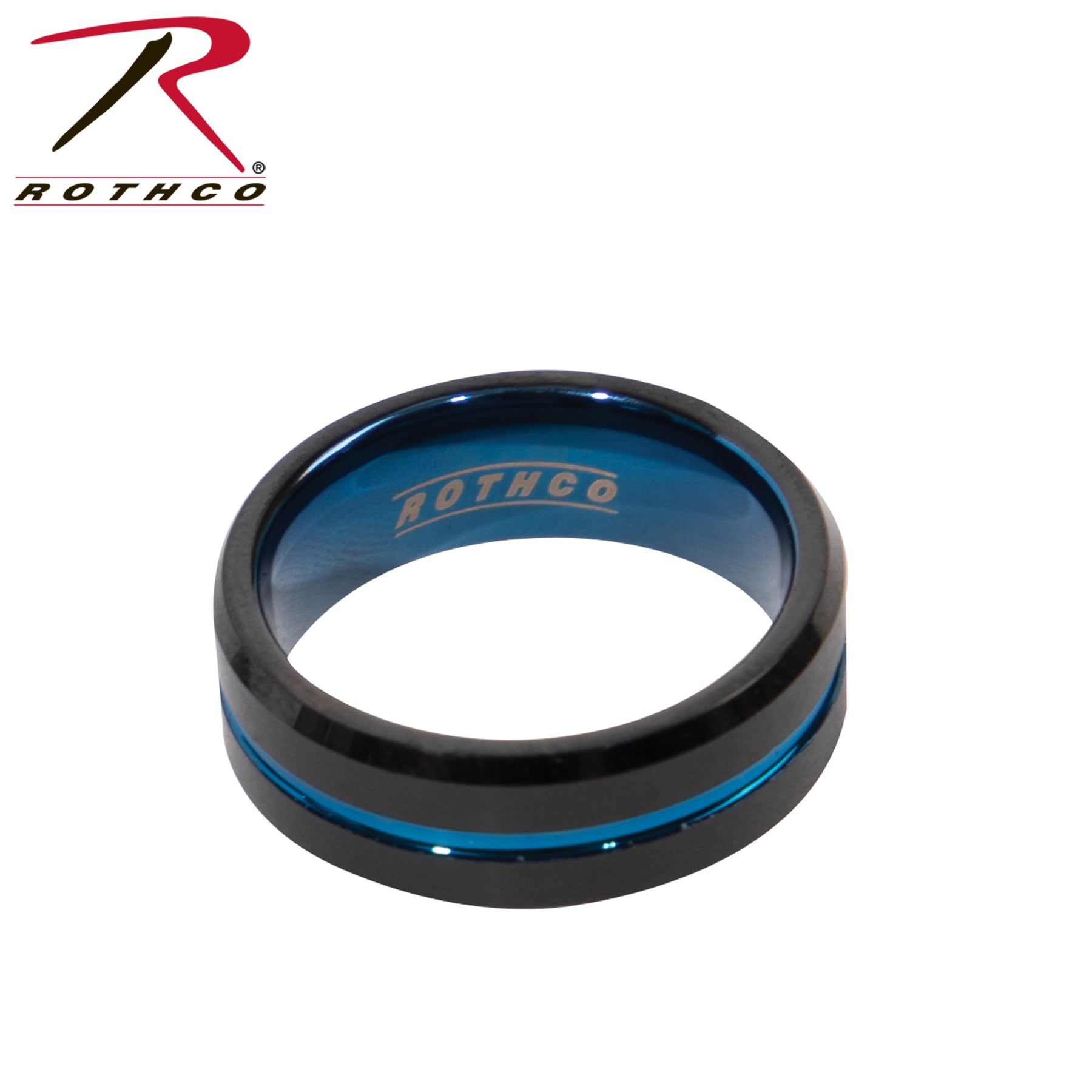Rothco Tungsten Carbide Thin Blue Line Ring for Law Enforcement Officers - Black, Size 7