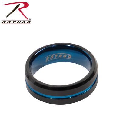 Rothco Tungsten Carbide Thin Blue Line Ring for Law Enforcement Officers - Black, Size 7