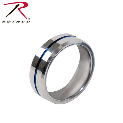 Rothco Tungsten Carbide Thin Blue Line Ring for Police Officers – Silver, Size 8