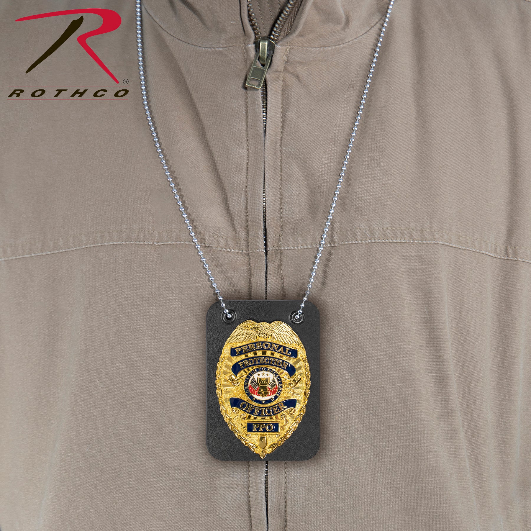 Rothco Low Profile Leather Badge Holder with Chain - Fits All Rothco Round Badges