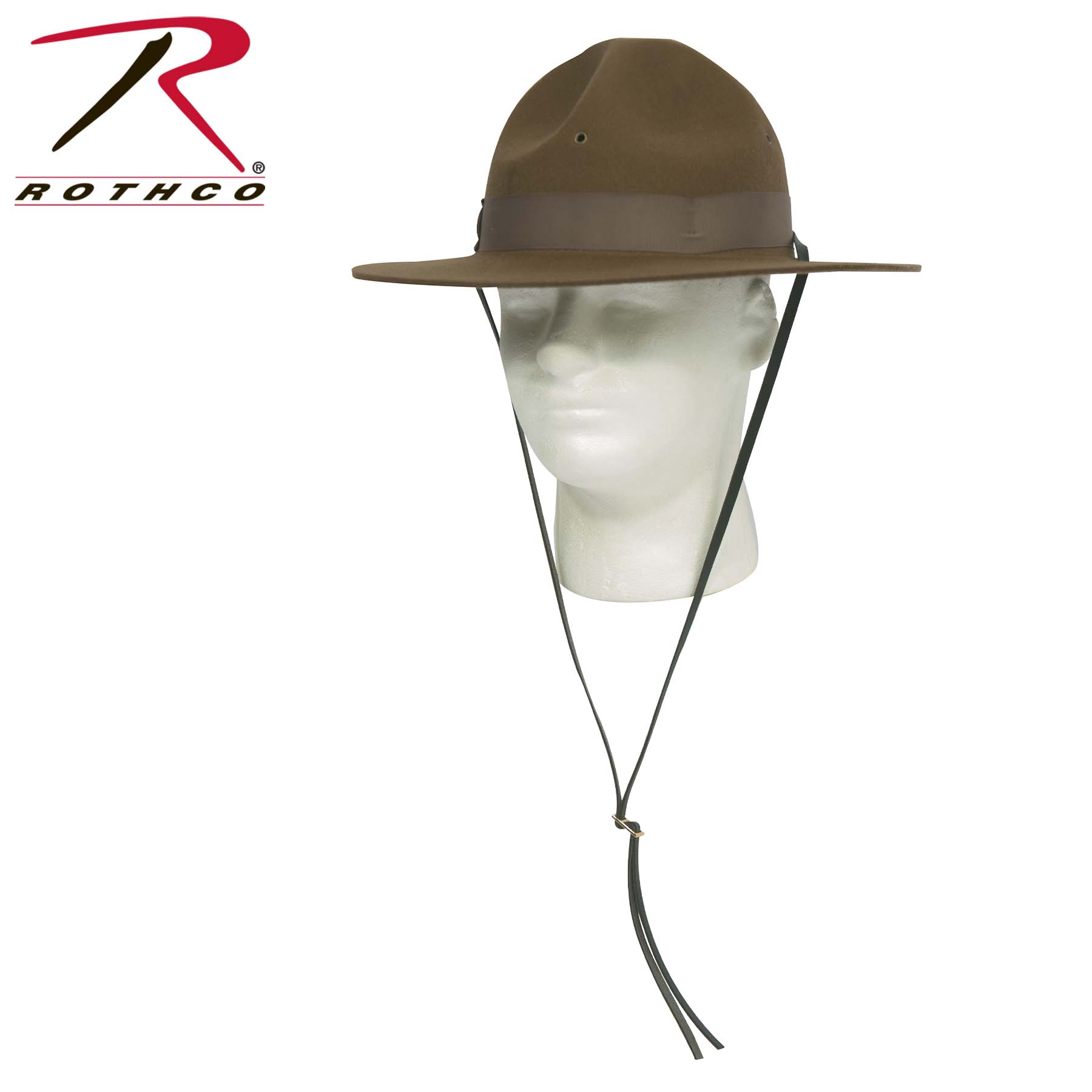Rothco Campaign Hat - Brown Felt Military Drill Sergeant Style with Adjustable Chinstrap and Air Vents