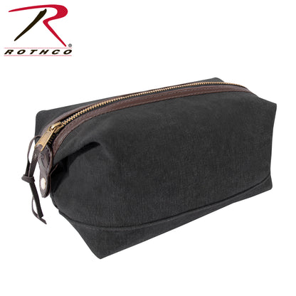 Rothco Canvas & Leather Travel Kit Charcoal Grey - Vintage Style Dopp Bag for Men and Women