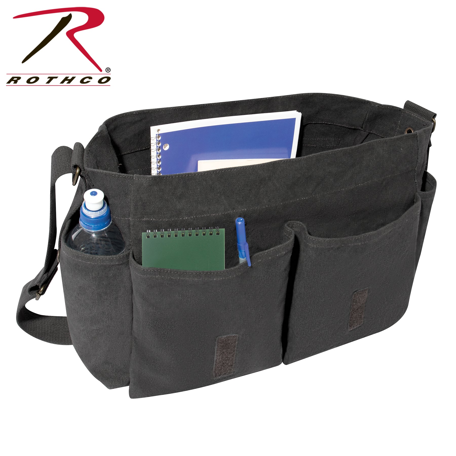 Rothco Classic Canvas Messenger Bag Charcoal Grey - Heavy-Duty Military Style with Multiple Pockets and Adjustable Strap