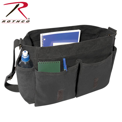Rothco Classic Canvas Messenger Bag Charcoal Grey - Heavy-Duty Military Style with Multiple Pockets and Adjustable Strap