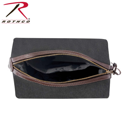 Rothco Canvas & Leather Travel Kit Charcoal Grey - Vintage Style Dopp Bag for Men and Women