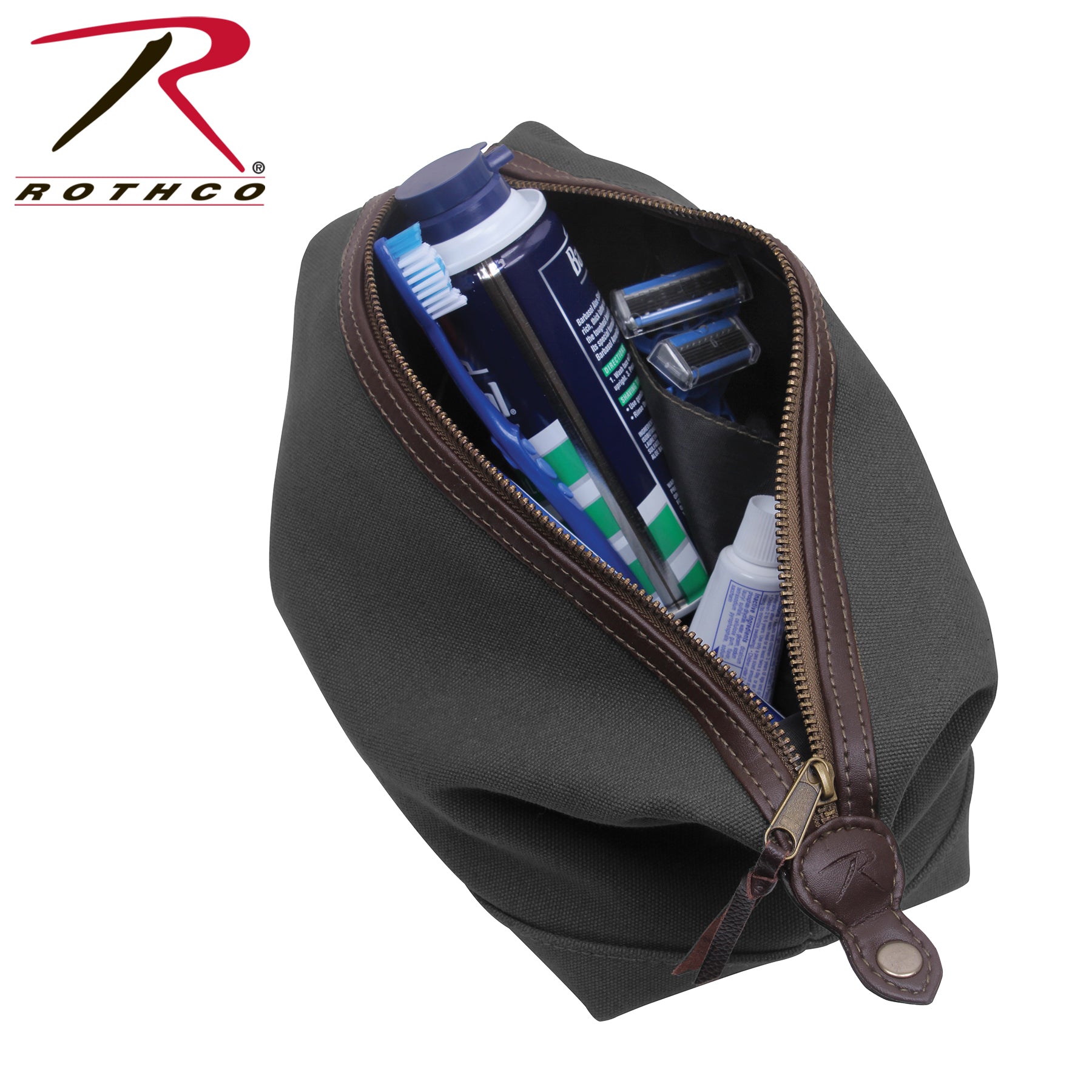 Rothco Canvas & Leather Travel Kit Charcoal Grey - Vintage Style Dopp Bag for Men and Women
