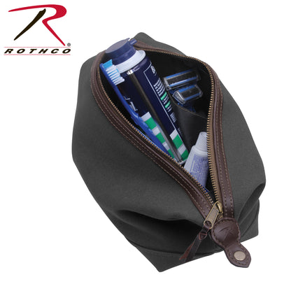 Rothco Canvas & Leather Travel Kit Charcoal Grey - Vintage Style Dopp Bag for Men and Women