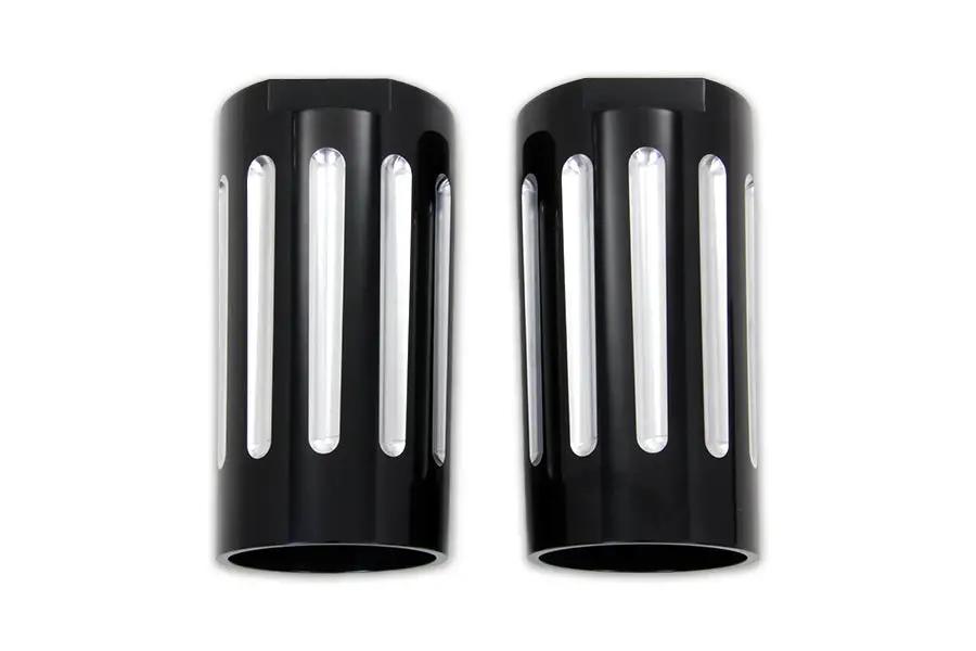 V-Twin Black Fork Slider Cover Set with Chrome Strip for Harley Davidson FL by V-Twin